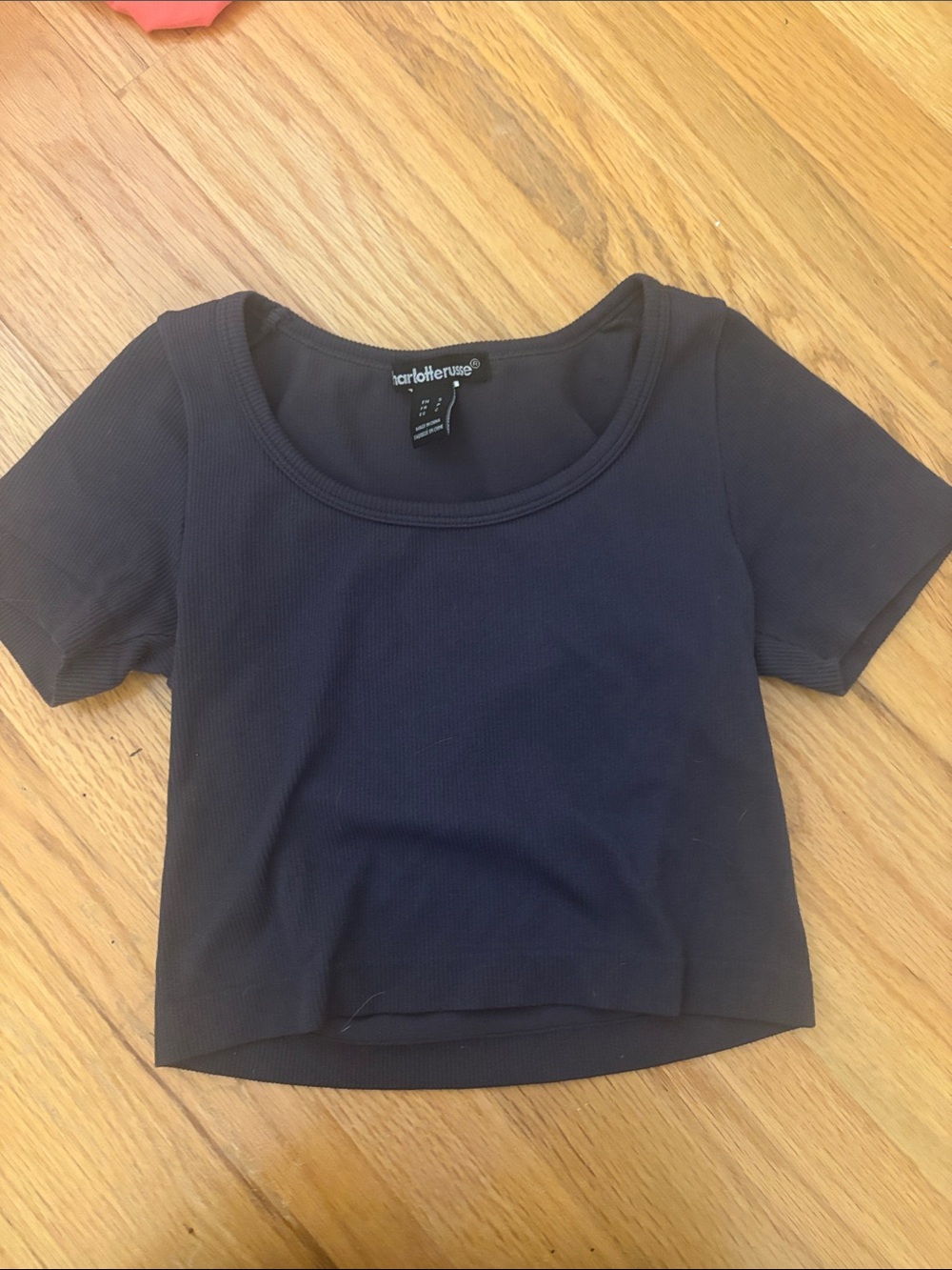 Charlotte Russe Black Ribbed Scoop Neck Crop Top